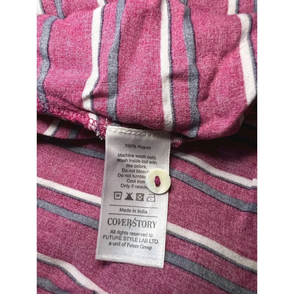 Cover Story Womens Maxi Dress Burgundy Red Striped Size M 3/4 Sleeve Button Up - Picture 8 of 10